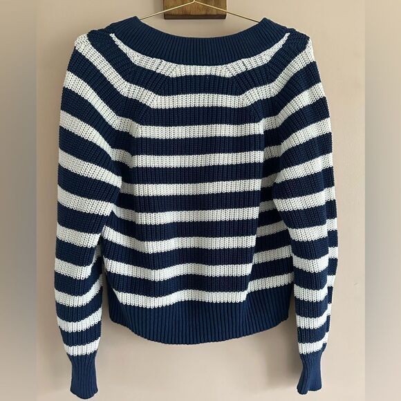 A New Day Women's V-Neck Blue & White Striped
Sweater || size Small - Picture 3 of 7